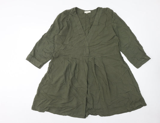 H&M Womens Green Viscose Fit & Flare Size 8 V-Neck Pullover