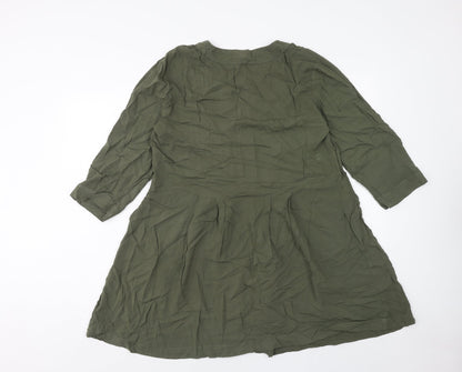 H&M Womens Green Viscose Fit & Flare Size 8 V-Neck Pullover