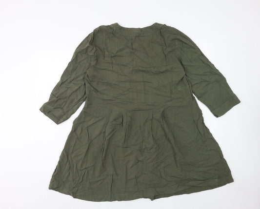 H&M Womens Green Viscose Fit & Flare Size 8 V-Neck Pullover