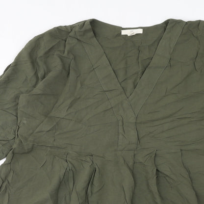 H&M Womens Green Viscose Fit & Flare Size 8 V-Neck Pullover