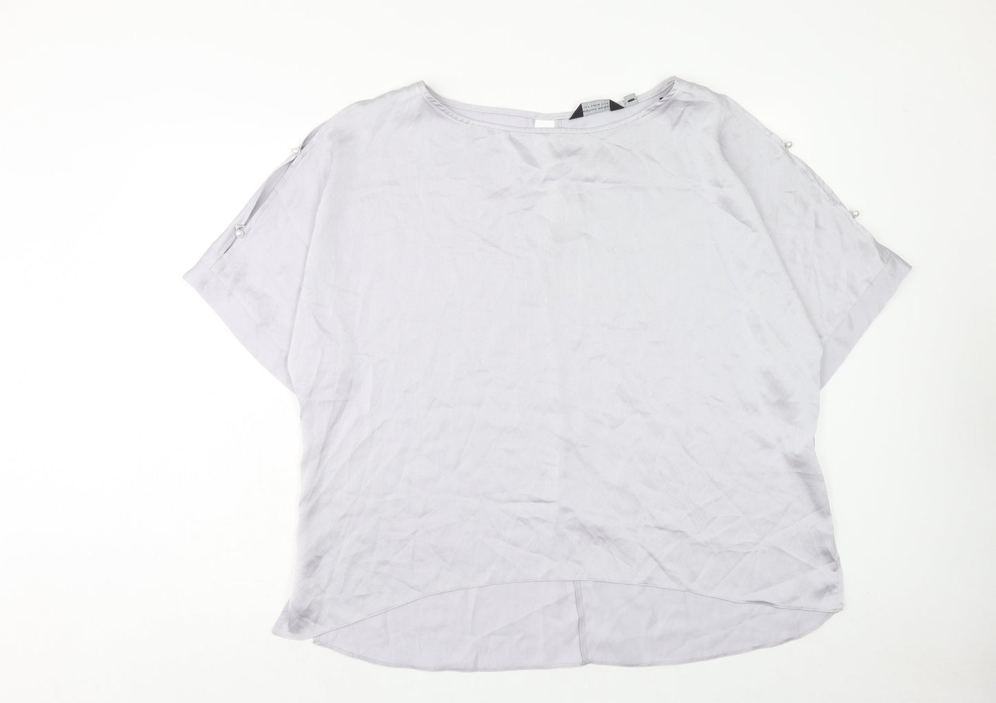 Dorothy Perkins Womens Grey Striped Polyester Basic T-Shirt Size 20 Boat Neck - Split Sleeve Pearl Detail