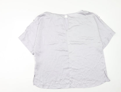 Dorothy Perkins Womens Grey Striped Polyester Basic T-Shirt Size 20 Boat Neck - Split Sleeve Pearl Detail