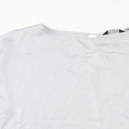 Dorothy Perkins Womens Grey Striped Polyester Basic T-Shirt Size 20 Boat Neck - Split Sleeve Pearl Detail