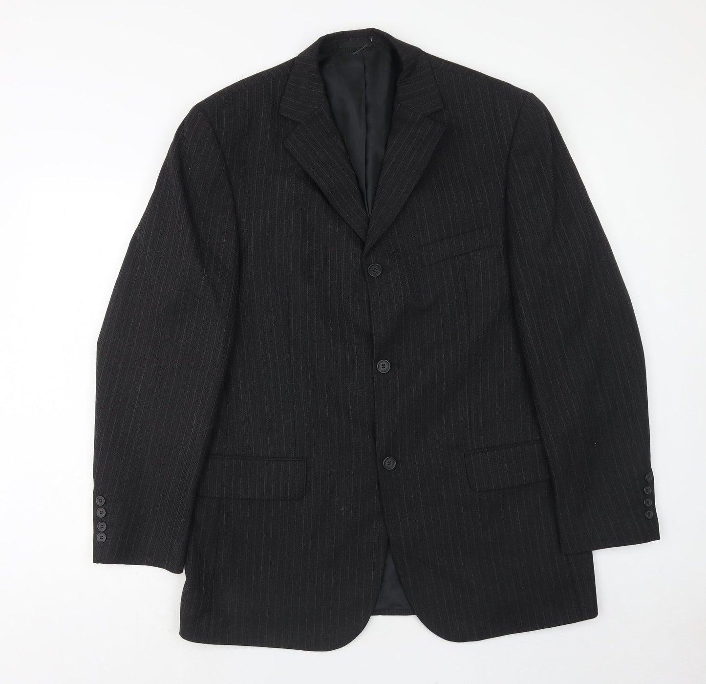 Carlo Colucci Mens Black Striped Wool Jacket Suit Jacket Size 42 Regular
