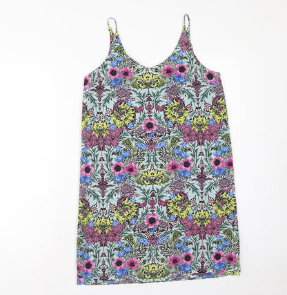 Topshop Womens Multicoloured Floral Viscose Tank Dress Size 8 V-Neck Pullover
