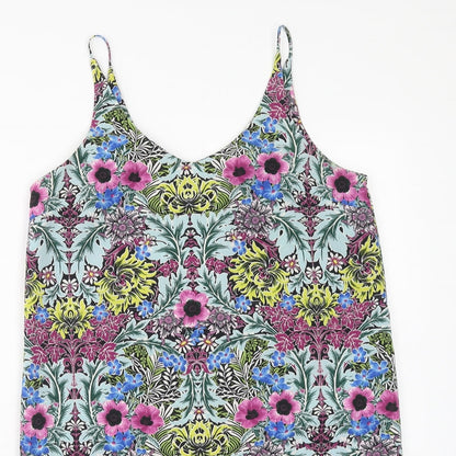 Topshop Womens Multicoloured Floral Viscose Tank Dress Size 8 V-Neck Pullover