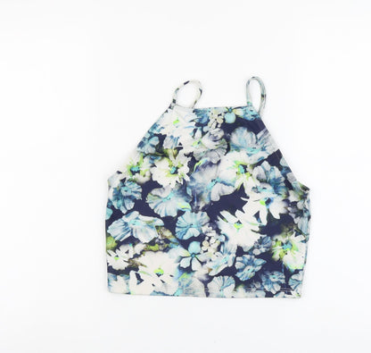 Miss Selfridge Womens Blue Floral Polyester Cropped Tank Size 10 Square Neck