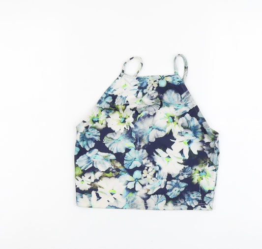 Miss Selfridge Womens Blue Floral Polyester Cropped Tank Size 10 Square Neck