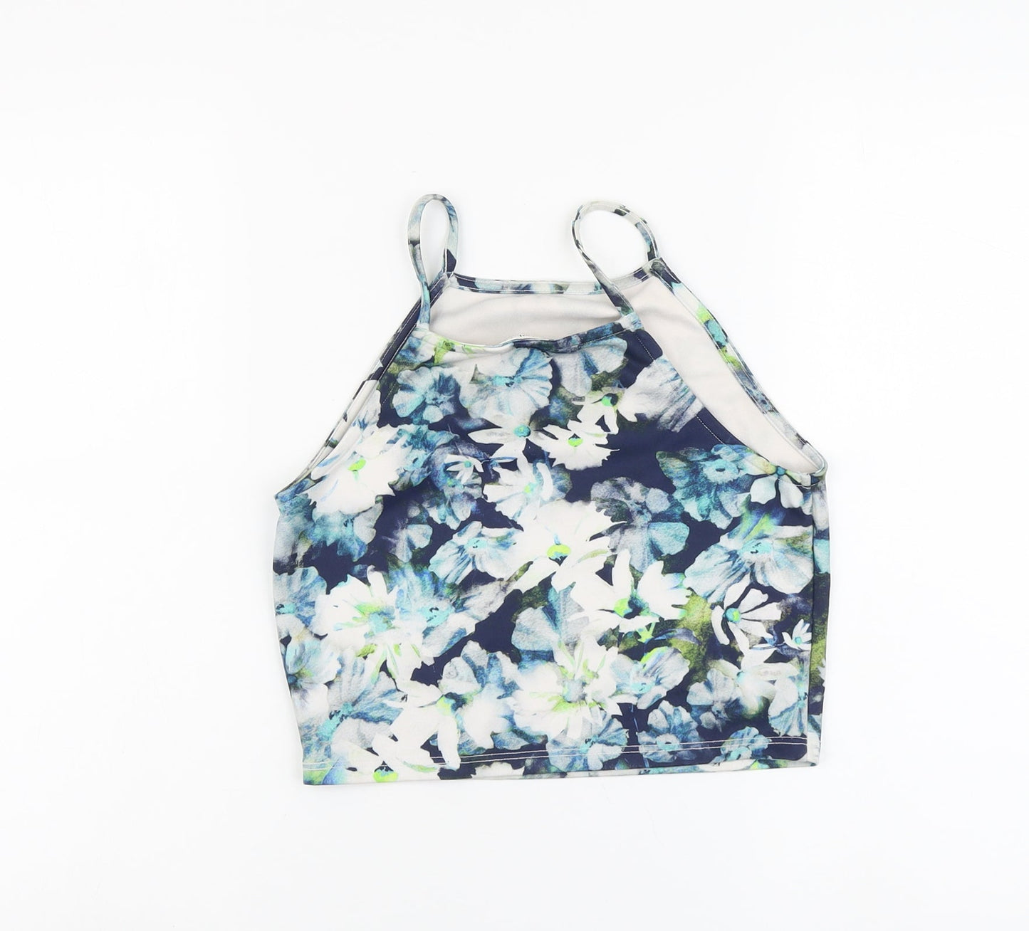 Miss Selfridge Womens Blue Floral Polyester Cropped Tank Size 10 Square Neck