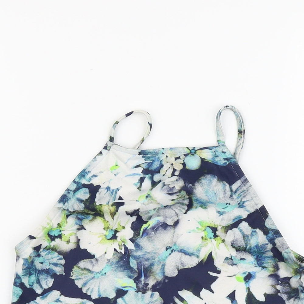 Miss Selfridge Womens Blue Floral Polyester Cropped Tank Size 10 Square Neck