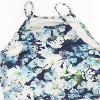 Miss Selfridge Womens Blue Floral Polyester Cropped Tank Size 10 Square Neck