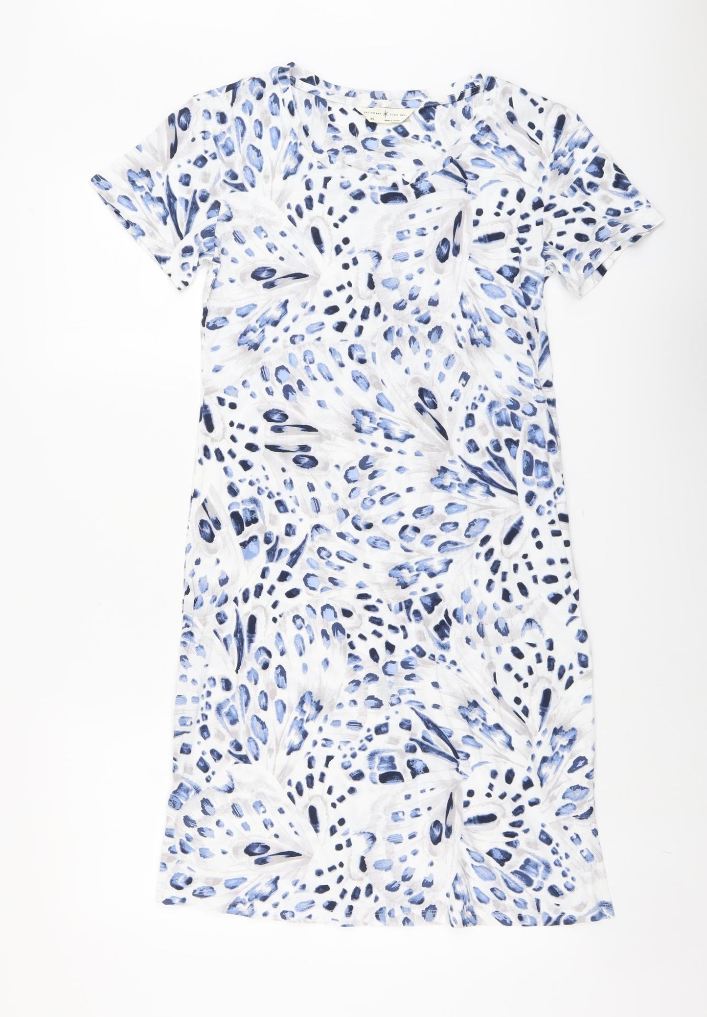 Marks and Spencer Womens Blue Geometric Cotton Top Dress Size XS
