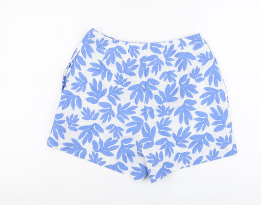 Marks and Spencer Womens Blue Geometric Cotton Hot Pants Shorts Size 8 L3 in Regular Button