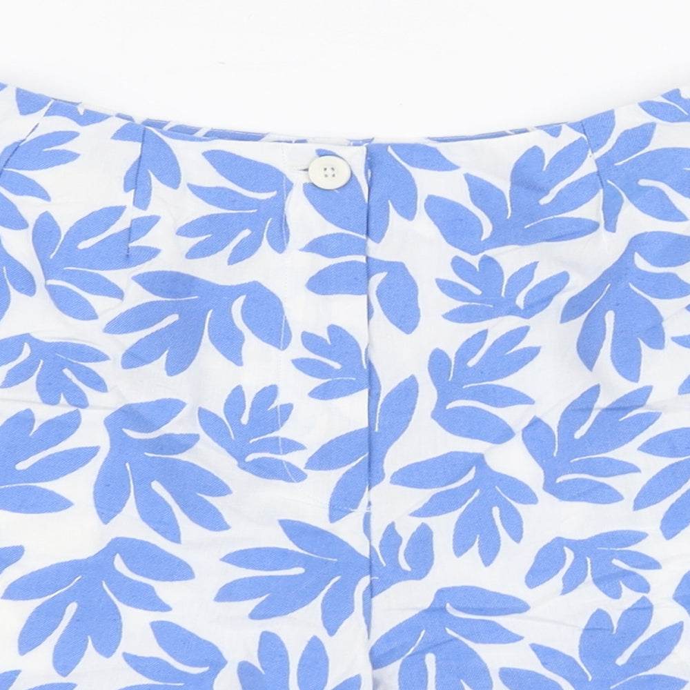 Marks and Spencer Womens Blue Geometric Cotton Hot Pants Shorts Size 8 L3 in Regular Button