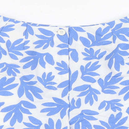 Marks and Spencer Womens Blue Geometric Cotton Hot Pants Shorts Size 8 L3 in Regular Button