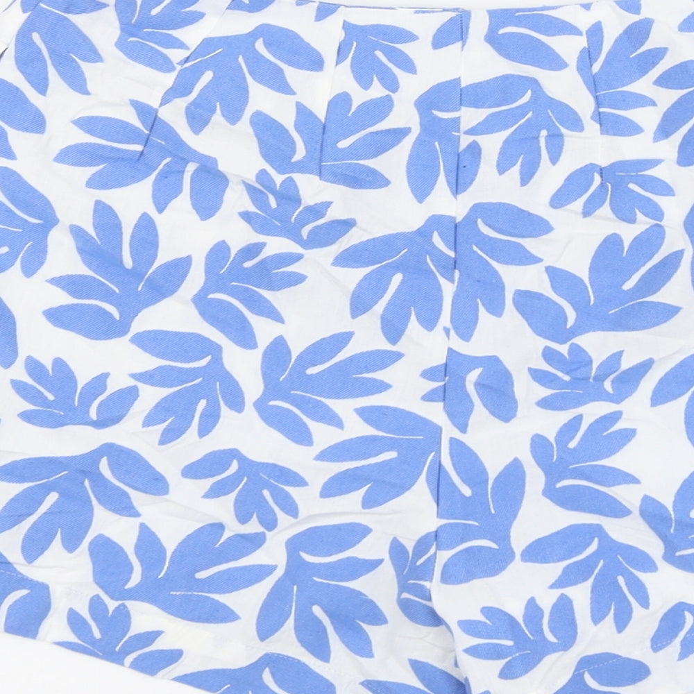 Marks and Spencer Womens Blue Geometric Cotton Hot Pants Shorts Size 8 L3 in Regular Button