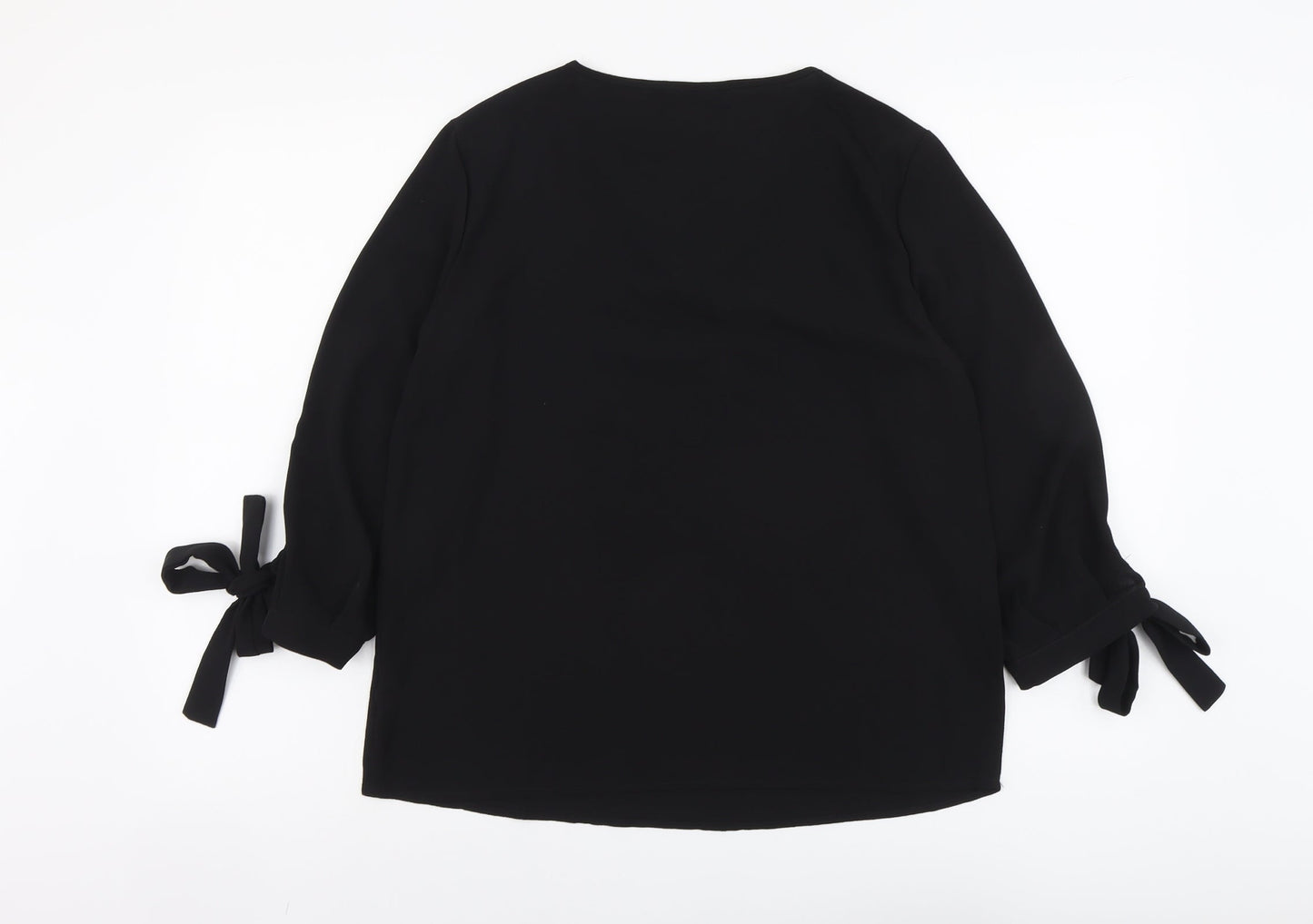 SheIn Womens Black Polyester Basic Blouse Size M V-Neck - Sleeve Tie Detail