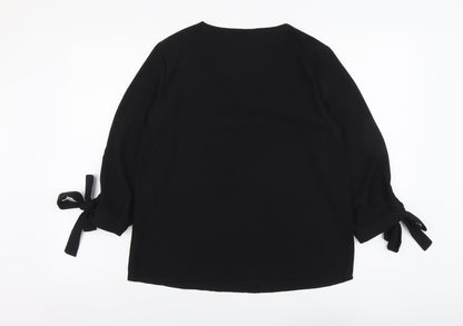SheIn Womens Black Polyester Basic Blouse Size M V-Neck - Sleeve Tie Detail