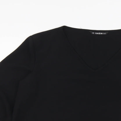 SheIn Womens Black Polyester Basic Blouse Size M V-Neck - Sleeve Tie Detail
