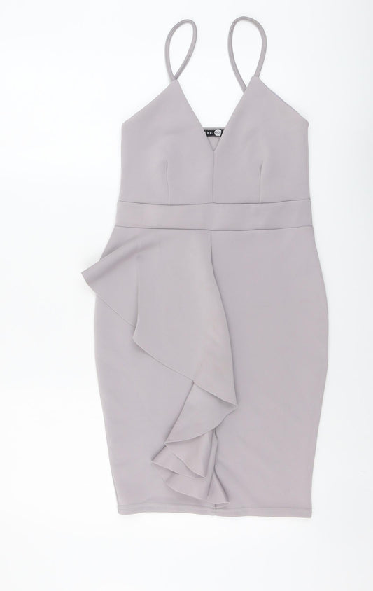 Boohoo Womens Grey Polyester Bodycon Size 10 V-Neck Pullover