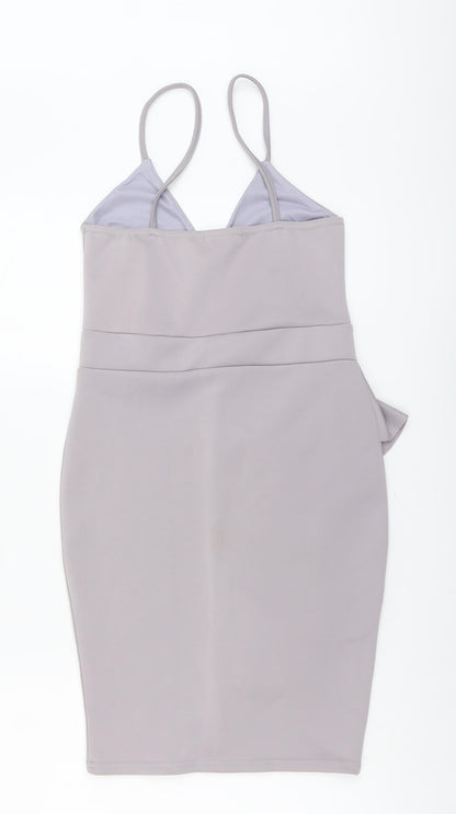 Boohoo Womens Grey Polyester Bodycon Size 10 V-Neck Pullover