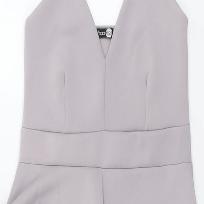 Boohoo Womens Grey Polyester Bodycon Size 10 V-Neck Pullover
