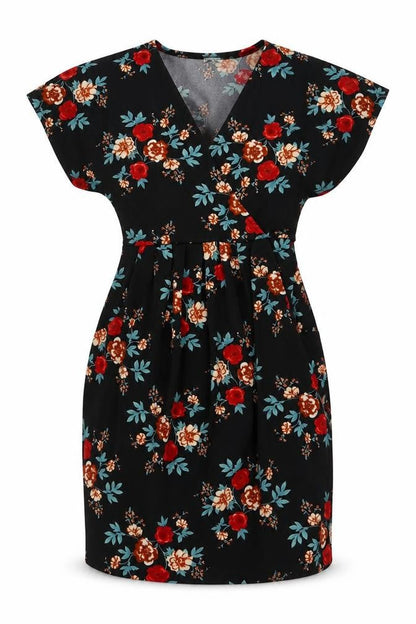 Blue Vanilla Womens Black Floral Polyester A-Line Size 8 V-Neck Pullover