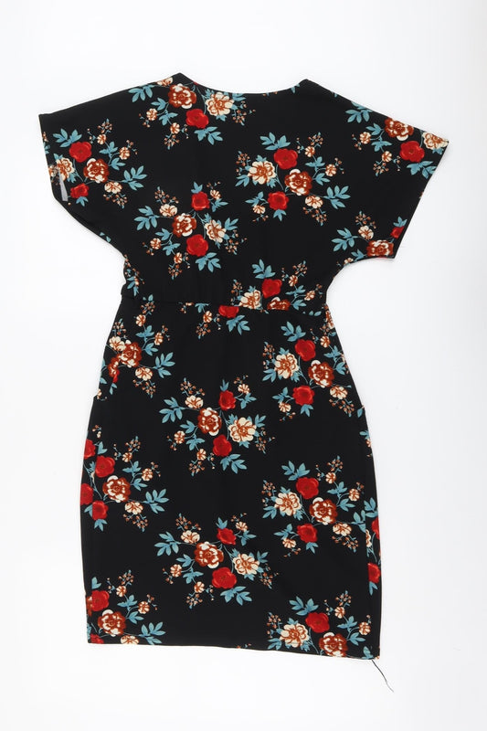 Blue Vanilla Womens Black Floral Polyester A-Line Size 8 V-Neck Pullover