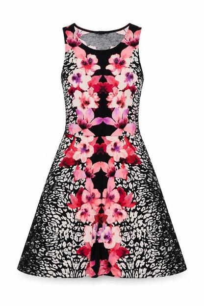 H&M Womens Black Floral Polyester Fit & Flare Size M Round Neck Pullover