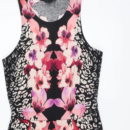 H&M Womens Black Floral Polyester Fit & Flare Size M Round Neck Pullover
