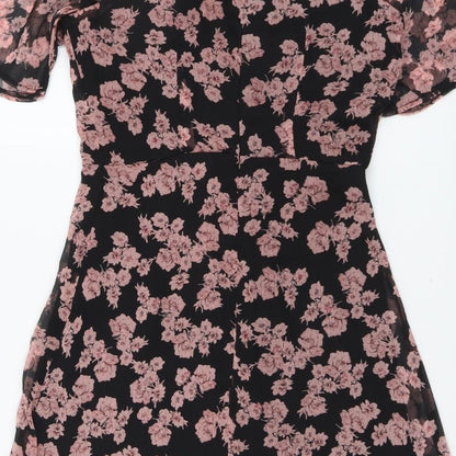 Missguided Womens Black Floral Polyester Trapeze & Swing Size 6 Off the Shoulder Zip