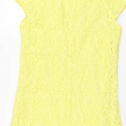 Zara Womens Yellow Geometric Polyamide A-Line Size M V-Neck Pullover