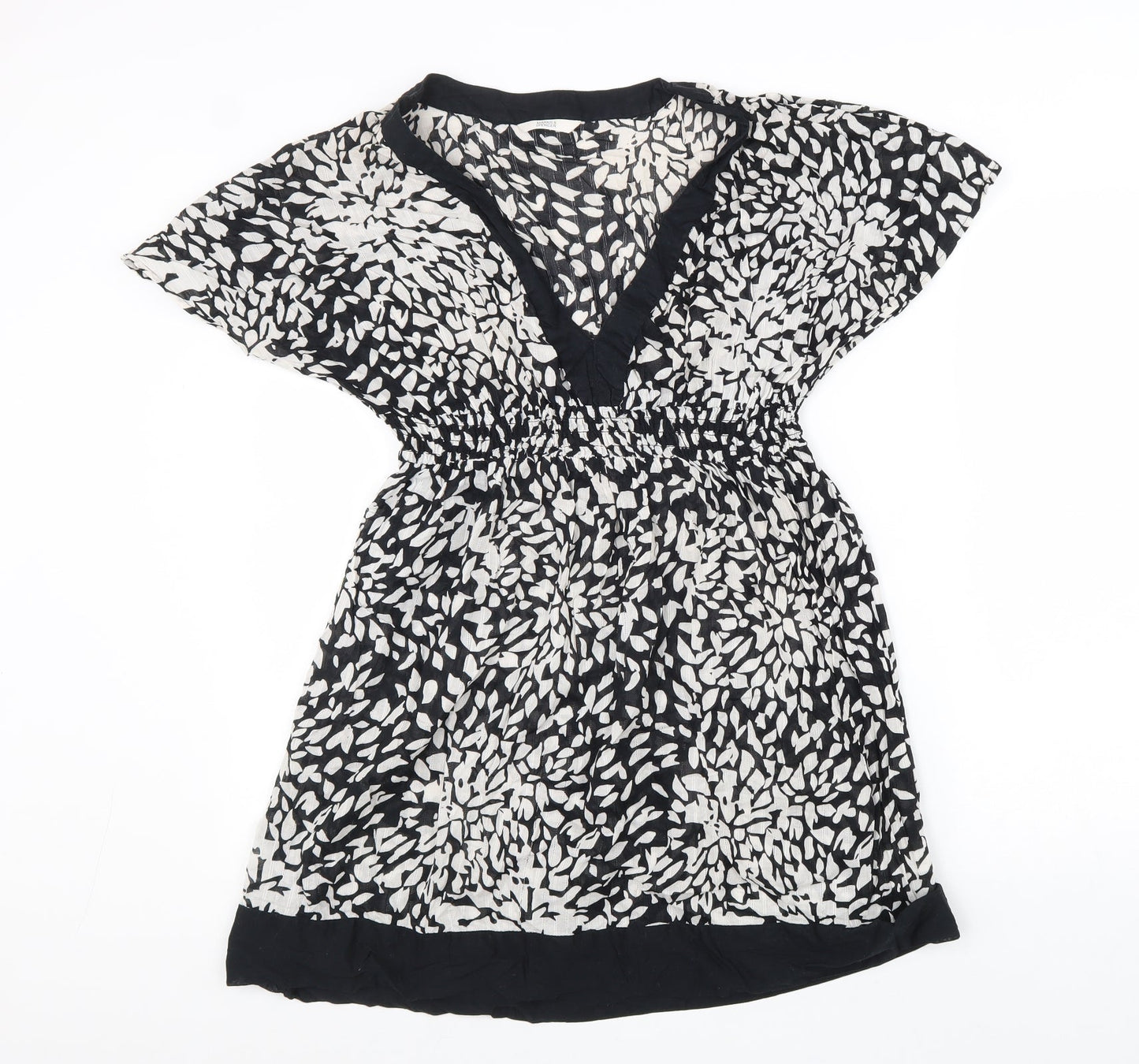 Marks and Spencer Womens Black Geometric Cotton Fit & Flare Size 14 V-Neck Pullover