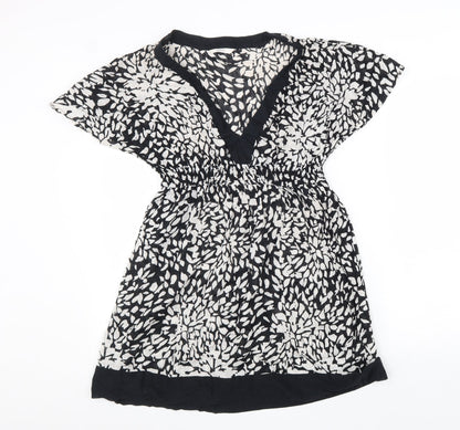 Marks and Spencer Womens Black Geometric Cotton Fit & Flare Size 14 V-Neck Pullover