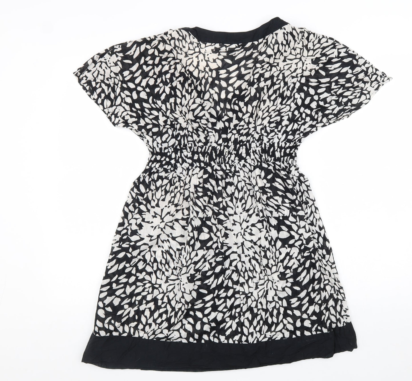 Marks and Spencer Womens Black Geometric Cotton Fit & Flare Size 14 V-Neck Pullover