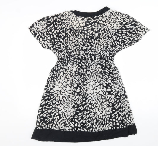 Marks and Spencer Womens Black Geometric Cotton Fit & Flare Size 14 V-Neck Pullover