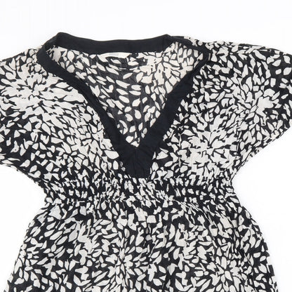 Marks and Spencer Womens Black Geometric Cotton Fit & Flare Size 14 V-Neck Pullover