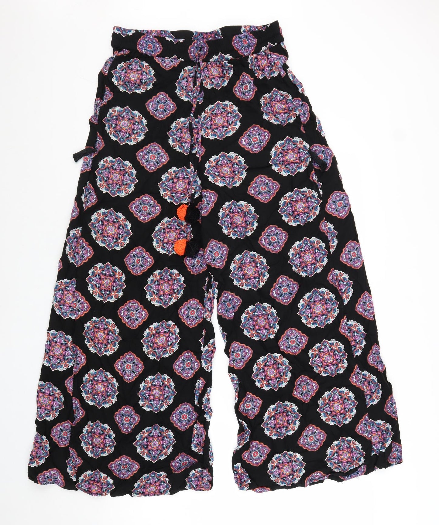 Paprika Womens Black Geometric Viscose Trousers Size L L25 in Regular Tie