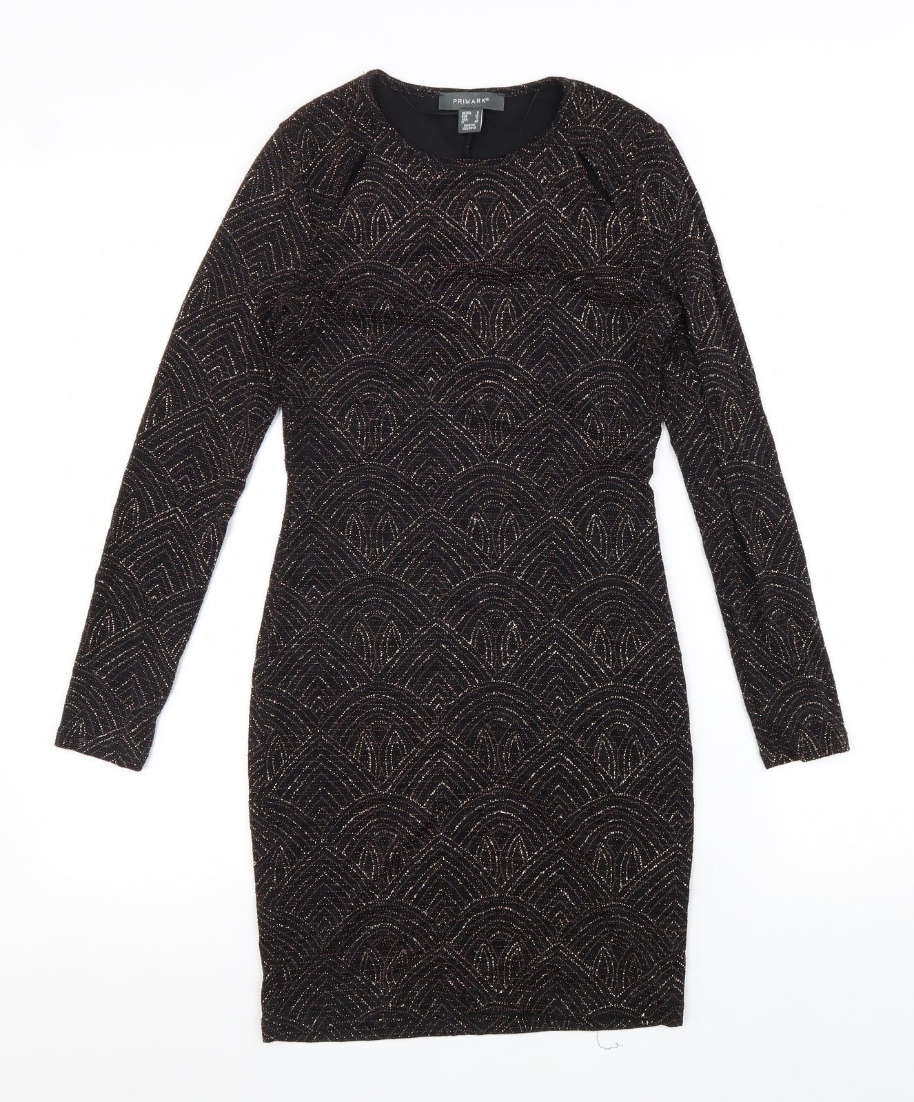 Primark Womens Black Geometric Nylon A-Line Size 8 Round Neck Pullover