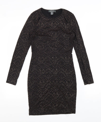 Primark Womens Black Geometric Nylon A-Line Size 8 Round Neck Pullover