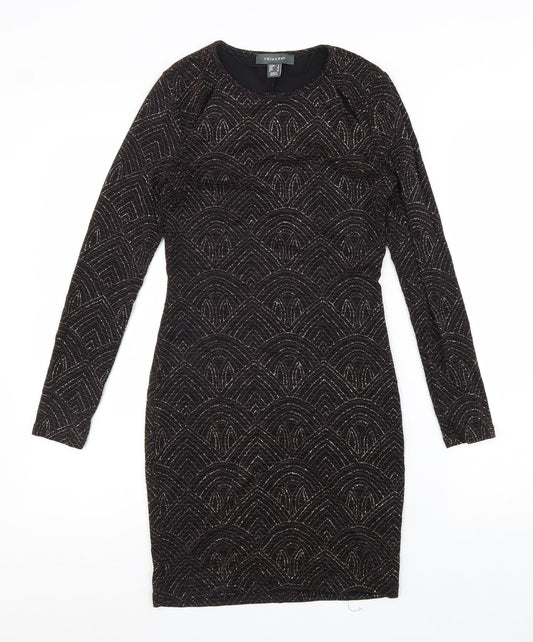 Primark Womens Black Geometric Nylon A-Line Size 8 Round Neck Pullover