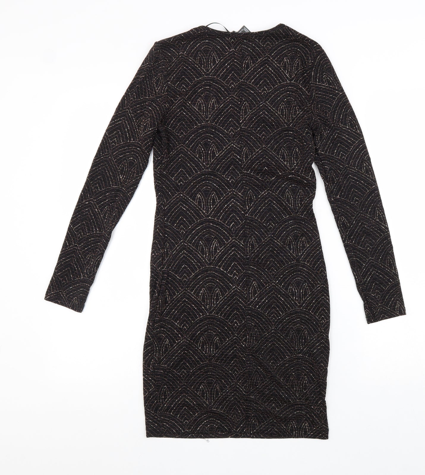 Primark Womens Black Geometric Nylon A-Line Size 8 Round Neck Pullover