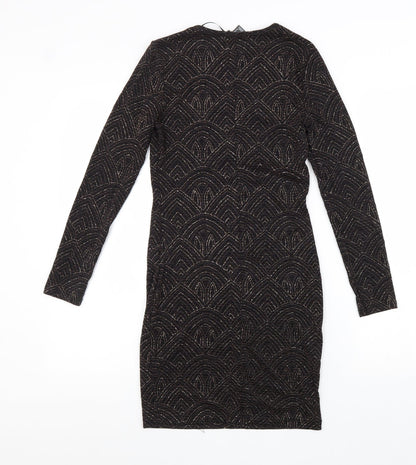 Primark Womens Black Geometric Nylon A-Line Size 8 Round Neck Pullover