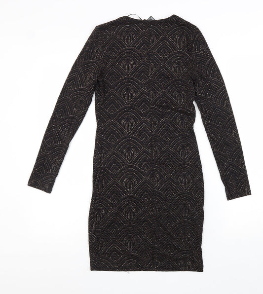 Primark Womens Black Geometric Nylon A-Line Size 8 Round Neck Pullover