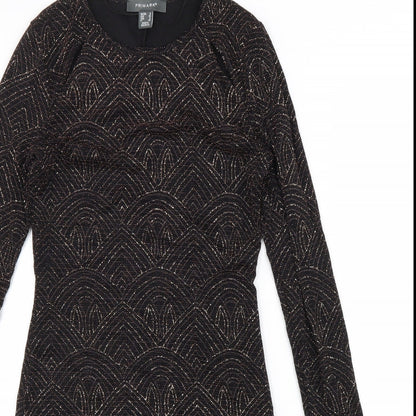 Primark Womens Black Geometric Nylon A-Line Size 8 Round Neck Pullover
