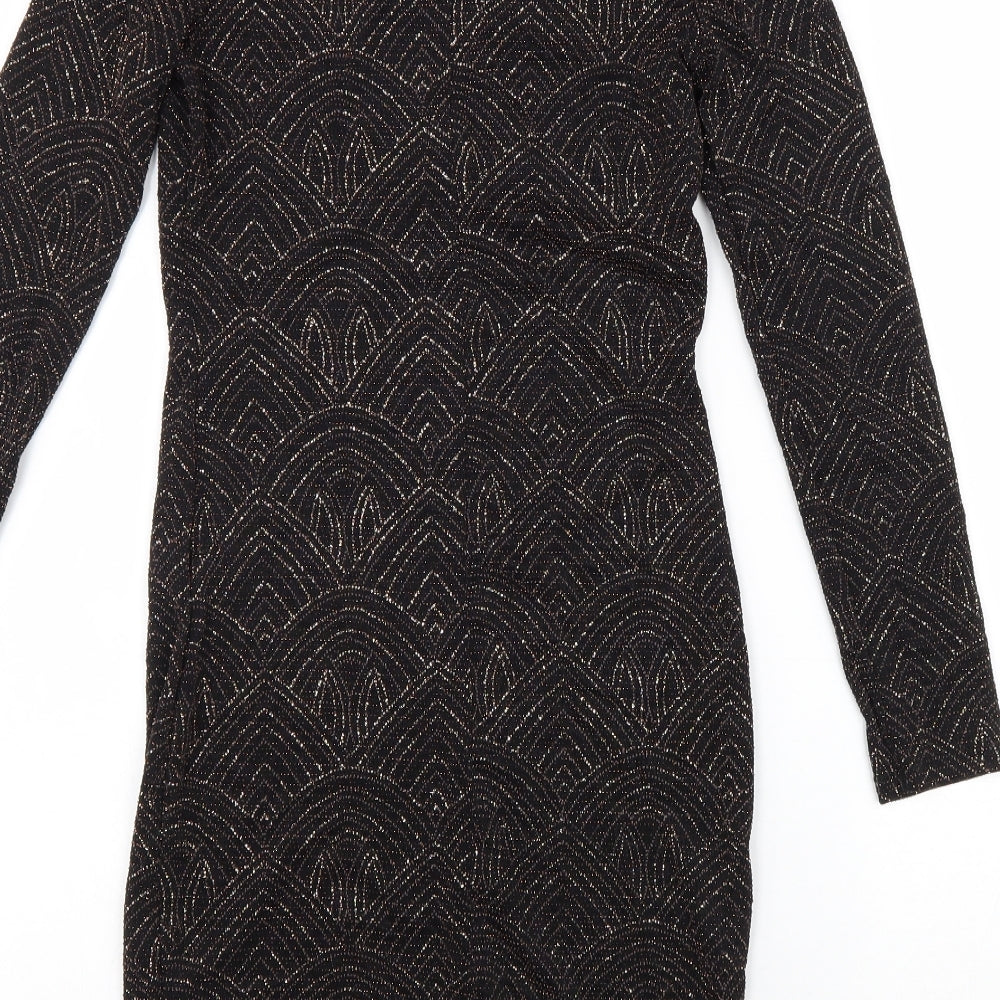 Primark Womens Black Geometric Nylon A-Line Size 8 Round Neck Pullover