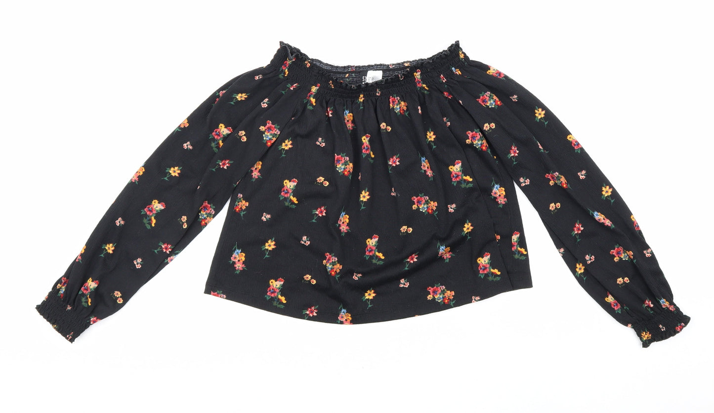 Womens UK Size XS Divided Black Cropped Blouse