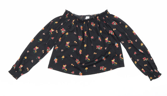Womens UK Size XS Divided Black Cropped Blouse