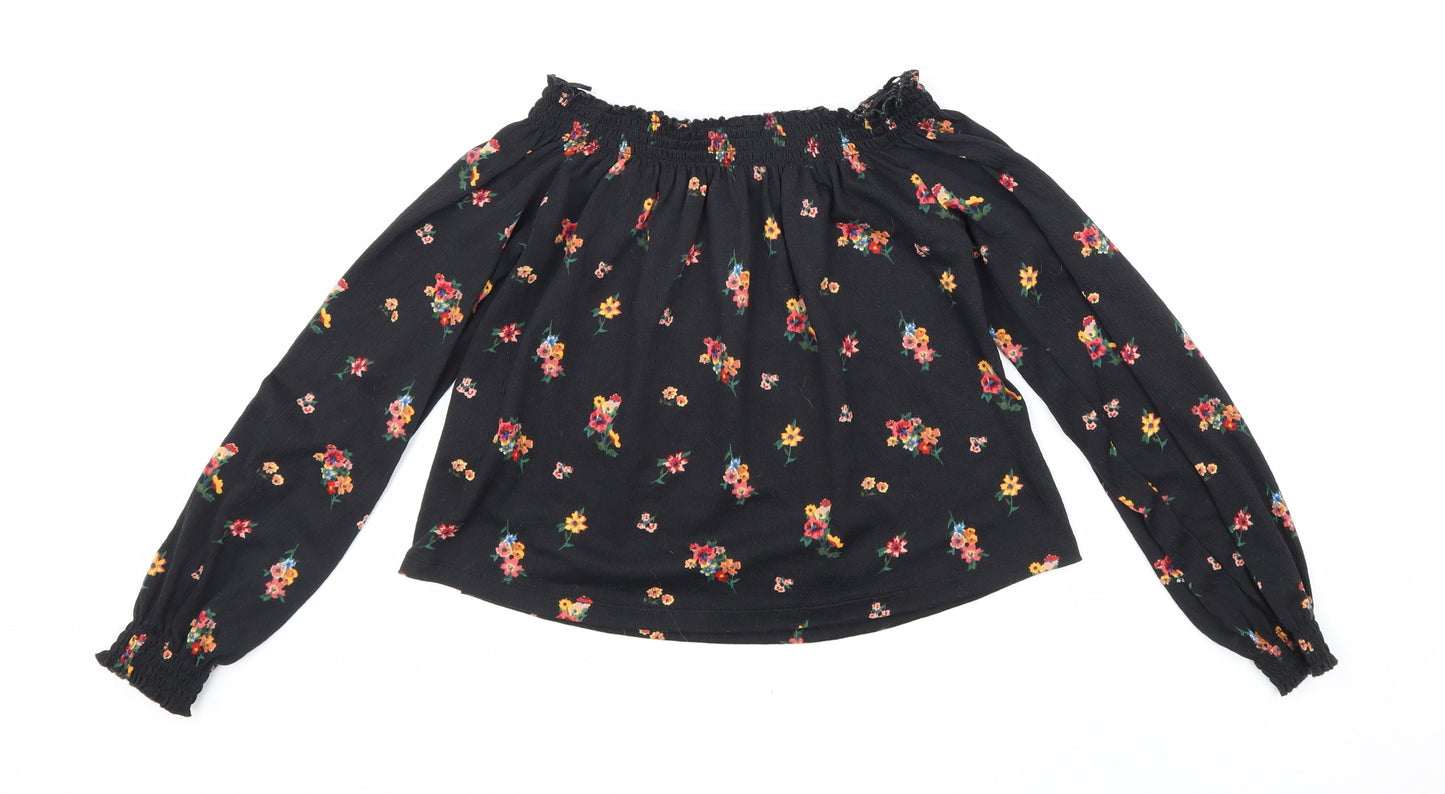 Womens UK Size XS Divided Black Cropped Blouse