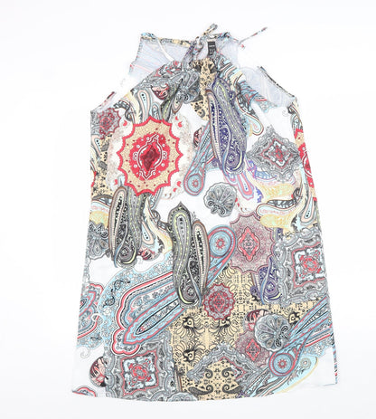 SheIn Womens Multicoloured Plaid Polyester A-Line Size M Round Neck Tie